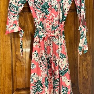 Look a like Lilly Pulitzer Floral Pink and Green button down Dress